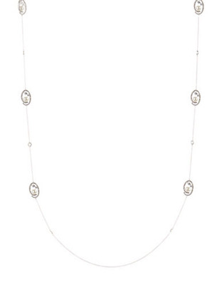 Nadri Long Cubic Zirconia and Pearl Necklace - Silver