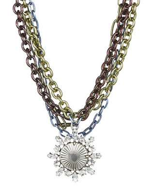Gerard Yosca Multi Chain Link Collar Necklace with Pendant - Blue