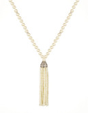 Kenneth Jay Lane Pearl Tassel Necklace with Crystal Accents - Gold