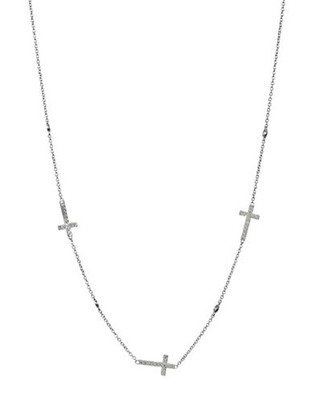 Crislu Platinum Sideways Multi Cross Necklace - Silver