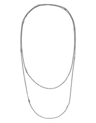 Michael Kors Silver Tone Clear Pave Bar Station Necklace - Silver