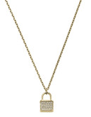 Michael Kors Gold, Clear Pave Padlock Motif Pendant Necklace - Gold