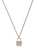 Michael Kors Rose Gold, Clear Pave Padlock Motif Pendant Necklace - Rose Gold