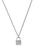 Michael Kors Silver Clear Pave Padlock Motif Pendant Necklace - Silver