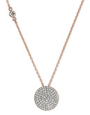 Michael Kors Silver Tone Clear Pave Disc With Single Stone Station Pendant Necklace - Rose Gold