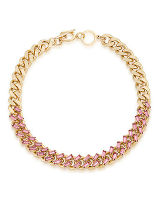 Carolee Modern Rosé Baguette Chain Linked Necklace Gold Tone Crystal Collar Necklace - Pink