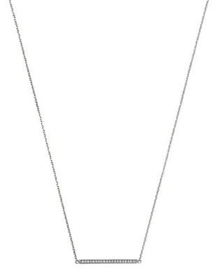 Michael Kors Silver Tone Clear Pave Slim Bar Pendant Necklace - Silver