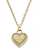 Michael Kors Gold Tone With Clear Pave Mk Logo Heart Pendant Necklace - Gold