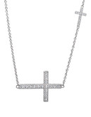 Crislu Platinum Sideways Cross Necklace - Silver