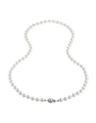 Nadri 24 inch 8mm Pearl Necklace with Pave Framed Pearl clasp - Pearl