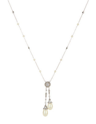 Carolee Faux Pearl Drop Necklace - silver