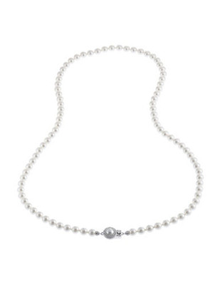 Nadri 24 inch 6mm Pearl Necklace with Pave Framed Pearl Clasp - Pearl