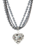 Betsey Johnson Multi Row Faceted Heart Necklace - Grey