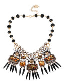 Betsey Johnson Leopard Stone Spike Frontal Necklace - Black