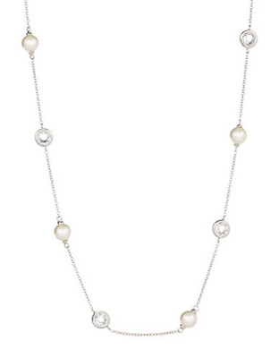 Nadri Simulated Pearl and Faux Crystal Necklace - Silver