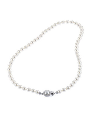 Nadri 16 inch 6mm Pearl Necklace with Pave Framed Pearl Clasp - Pearl