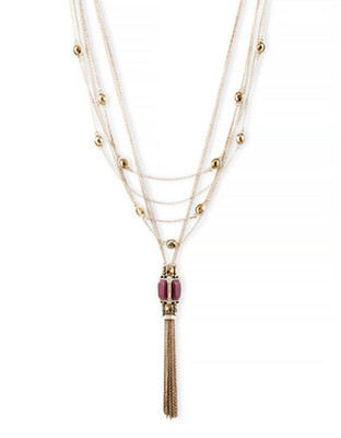 Lucky Brand Gold Tone Semi Precious Stone Pendant Necklace - Red