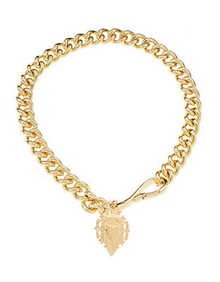 Lauren Ralph Lauren Curb Chain Necklace with Crest Charm - Gold
