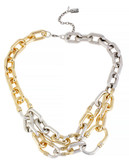 Kenneth Cole New York Gold and Silver Pave Link 2 Row Necklace - Crystal