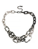 Kenneth Cole New York Hematite and Silver Pave Link 2 Row Necklace - Black Diamond