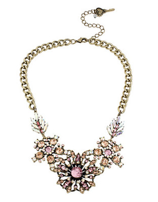 Betsey Johnson Crystal Flower Frontal Necklace - Pink