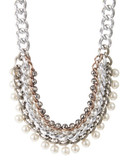 Expression Intertwined Link Necklace with Pearls - Silver