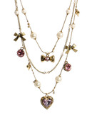 Betsey Johnson Pink Crystal Heart Illusion Necklace - PInk