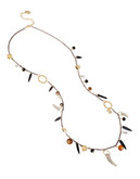 Betsey Johnson Shaky Pave Horn Multi Charm Long Necklace - Brown