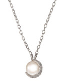 Expression Sterling Silver and Cubic Zirconia Half Moon Pearl Pendant Necklace - Silver