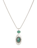 Lucky Brand Green Quartz Sunburst Necklace - silver