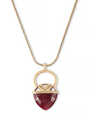 Lucky Brand Gold Tone Semi Precious Stone Pendant Necklace - Gold