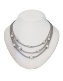 Anne Klein Three Row Mesh Necklace With Pearl - White