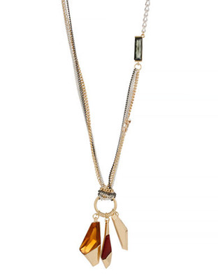 Kenneth Cole New York Multi Colored Geometric Stone Pendant Long Necklace - Gold