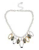 Robert Lee Morris Soho Oval Bead and Hammered Sculptural Link Shaky Frontal Necklace - Silver