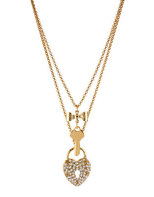 Betsey Johnson Heart Lock And Key Two Row Necklace - Gold