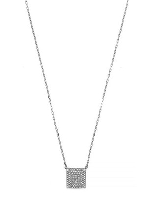Vince Camuto Glam Punk Items Light Rhodium Plated Base Metal Glass Small Pave Square Pendant Necklace - Grey