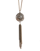 Lucky Brand Two-Tone Openwork Tassle Necklace - Silver Tone