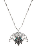 Lucky Brand Necklace  Silver Tone Peacock Triple Layer Necklace - Silver