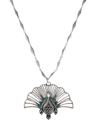 Lucky Brand Necklace  Silver Tone Peacock Triple Layer Necklace - Silver