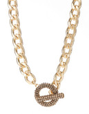 Expression Curb Chain Necklace with Pave Toggle Clasp - Brown