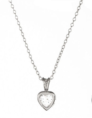 Expression Sterling Silver and Cubic Zirconia Heart Bezel Pendant Necklace - Silver