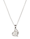 Expression Sterling Silver and Cubic Zirconia Heart Pearl Pendant Necklace - Silver