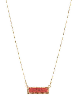 Kensie Pave Bar Bead Chain Necklace - Coral