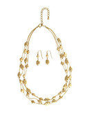 Expression Smooth And Textured Earring And Necklace - Gold