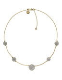 Michael Kors Gold Tone Clear Pave Graduated Disc Station Necklace - Gold