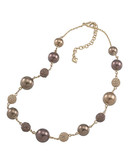 Carolee Cocoa Pearl Necklace With Gold Crystal Center - Dark Brown