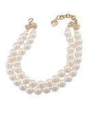 Carolee Two Row 12mm White Pearl Choker Necklace With Goldtone Clasp - White