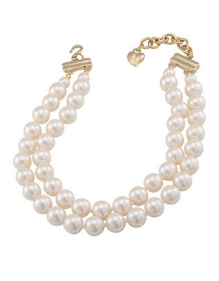 Carolee Two Row 12mm White Pearl Choker Necklace With Goldtone Clasp - White