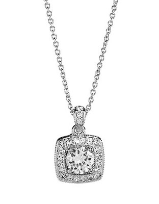 Nadri Cushion Cut Cubic Zirconia Pendant with Pave Frame - Silver