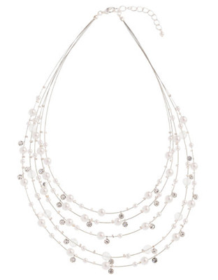 Cezanne Illusion Necklace With Pearl & Crystal - White